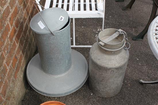 Galvanised chicken feeder & milk churn